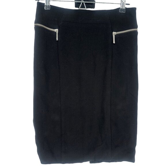 Michael Kors Black Silver Zipper Accent Pencil Skirt Size 2 - Picture 3 of 7